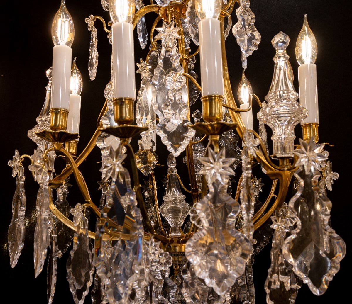 Signed Baccarat Pair Of Louis XV Style Chandeliers In Gilt Bronze And Crystal Circa 1880-1890-photo-5