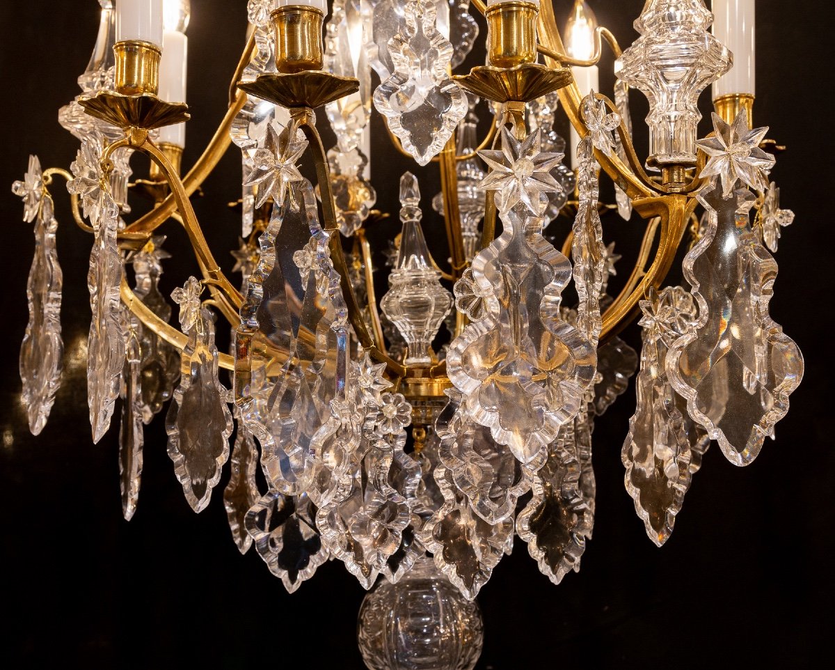 Signed Baccarat Pair Of Louis XV Style Chandeliers In Gilt Bronze And Crystal Circa 1880-1890-photo-6