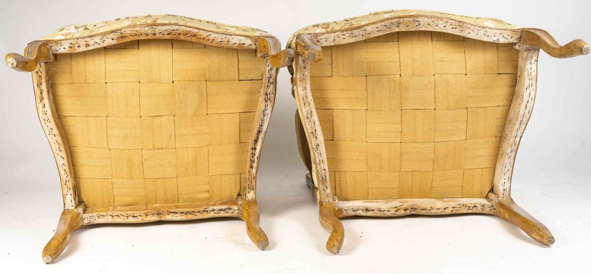 A Pair Of Large Armchairs In Natural Beech, Molded And Carved, Louis XV Period, Circa 1750-photo-2