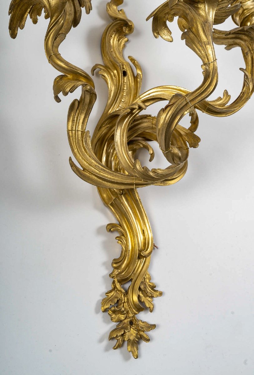 Set Of Six French Louis XV-style Chiseled Gilt-bronze Sconces Circa 1880-1890-photo-2