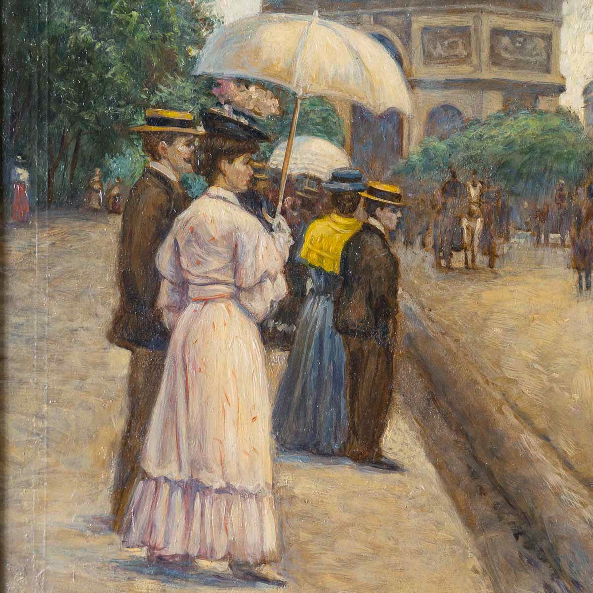 Henri Paul Royer (1869-1938) Promenade Avenue Du Bois De Boulogne  Oil On Wood 1890-1910-photo-4