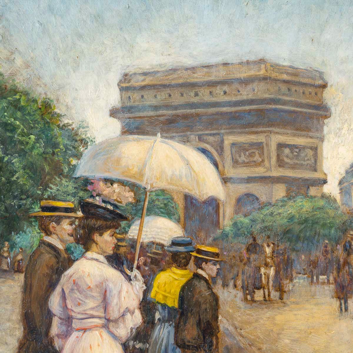 Henri Paul Royer (1869-1938) Promenade Avenue Du Bois De Boulogne  Oil On Wood 1890-1910-photo-1