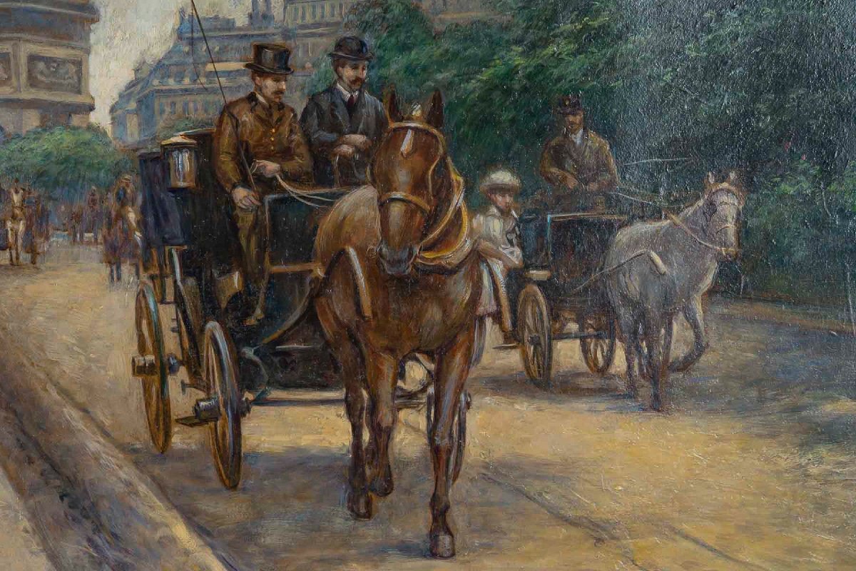 Henri Paul Royer (1869-1938) Promenade Avenue Du Bois De Boulogne  Oil On Wood 1890-1910-photo-2