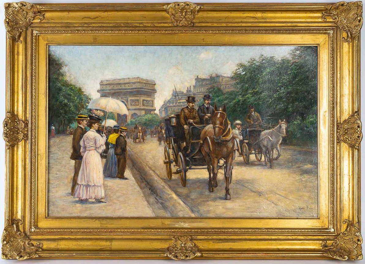 Henri Paul Royer (1869-1938) Promenade Avenue Du Bois De Boulogne  Oil On Wood 1890-1910