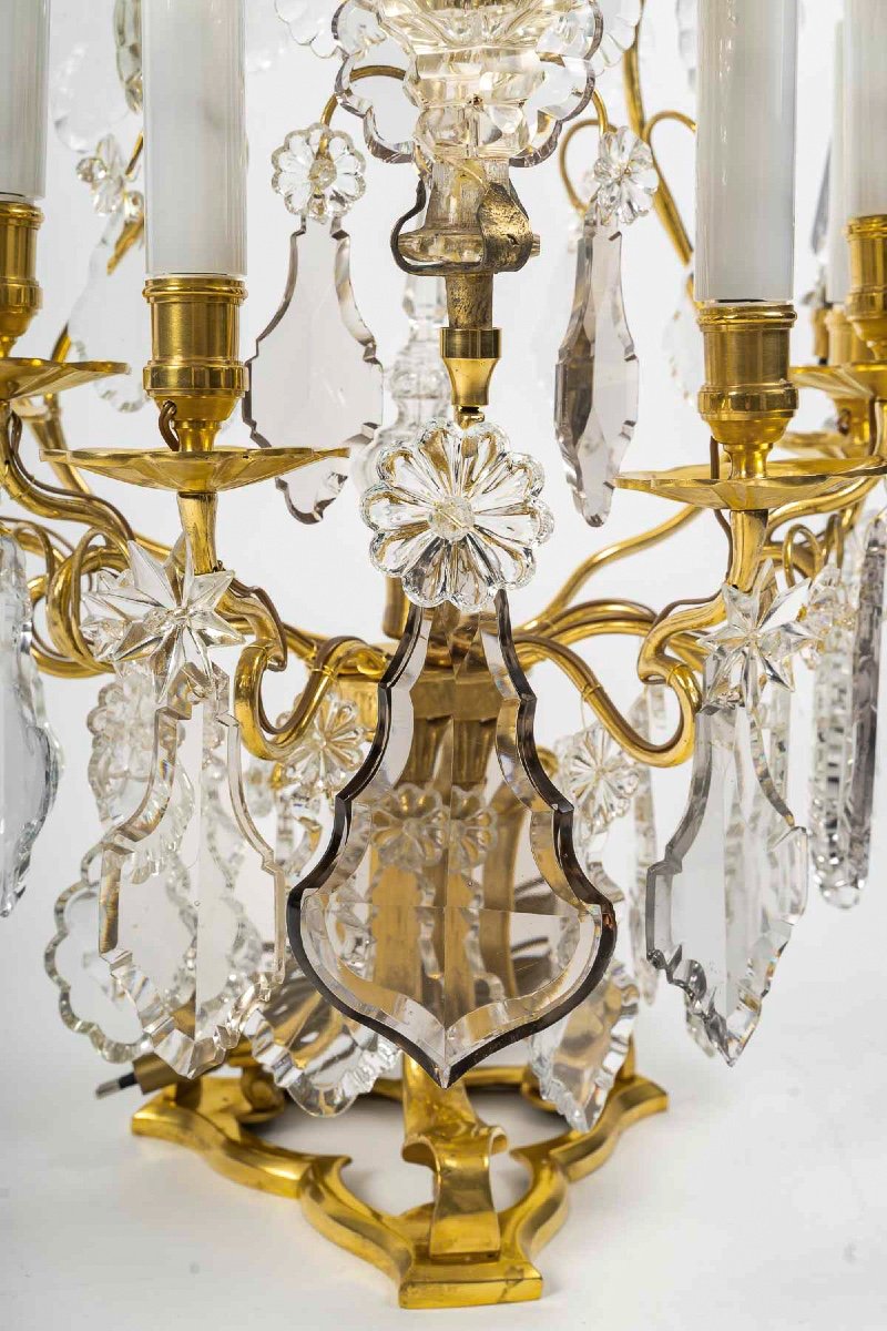 A Pair Of Louis XV Style Gilt Bronze And Crystal Candelabras Baccarat Circa 1850-1870-photo-1