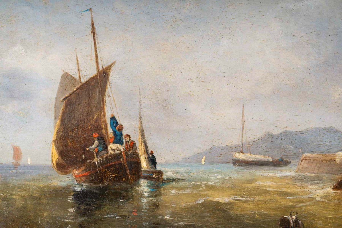 Charles-euphrasie Kuwasseg: Return Of The Fishermen And Unloading Of Fish Pair Of Il On Wood-photo-7