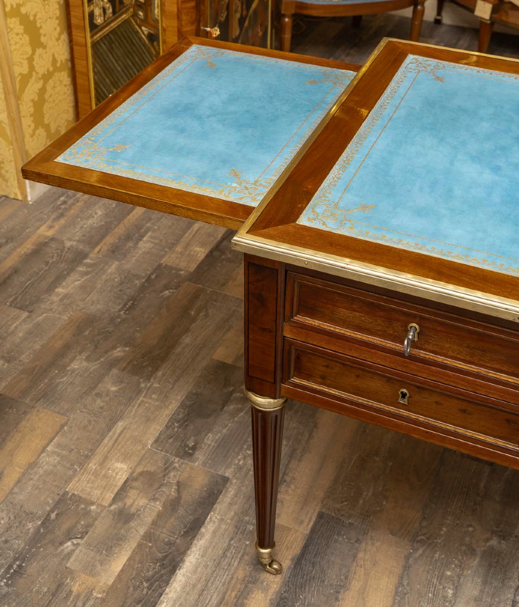 Louis XVI Period Flat Desk In Mahogany With Gilded Bronze Decor Circa 1780-1790-photo-2