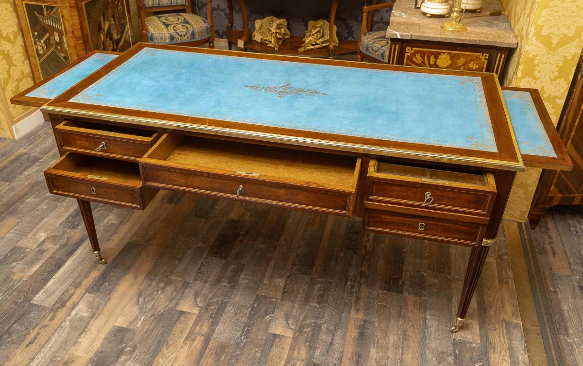 Louis XVI Period Flat Desk In Mahogany With Gilded Bronze Decor Circa 1780-1790-photo-1