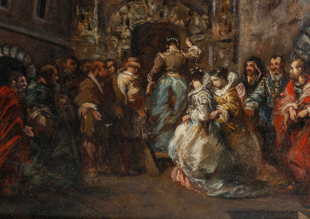 Eugène Isabey (1803-1886): The Engagement, Oil On Canvas, Circa 1830-photo-2
