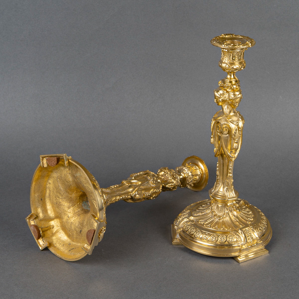 D’après Robert-joseph Auguste - Paire De Flambeaux Aux Vestales En Bronze Doré Vers 1850-photo-7