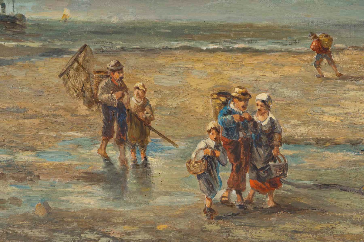 François-etienne Musin (1820-1888) Fishermen On Ostend's Beaches Oil On Canvas Circa 1850-photo-4