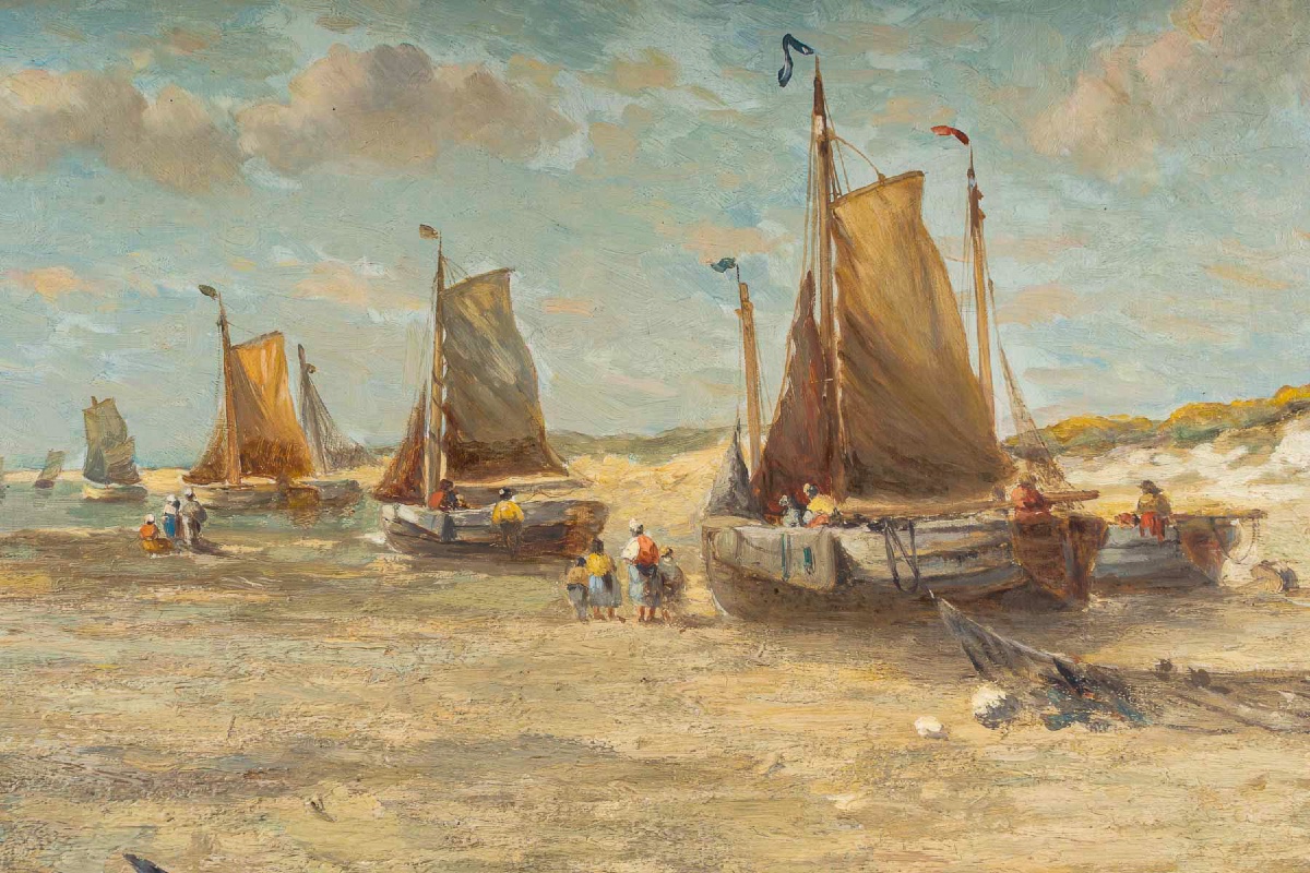 François-etienne Musin (1820-1888) Fishermen On Ostend's Beaches Oil On Canvas Circa 1850-photo-2