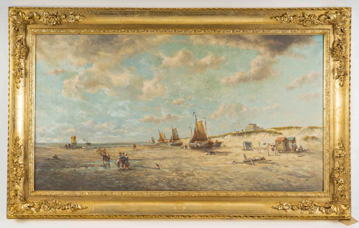 François-etienne Musin (1820-1888) Fishermen On Ostend's Beaches Oil On Canvas Circa 1850