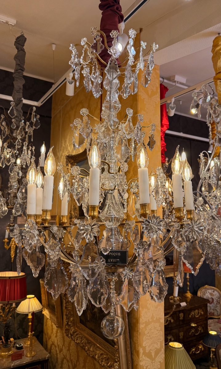 French 18th Century Stem-shaped Gilt Bronze And Cut Crystal Chandelier Circa 1760-1770-photo-7