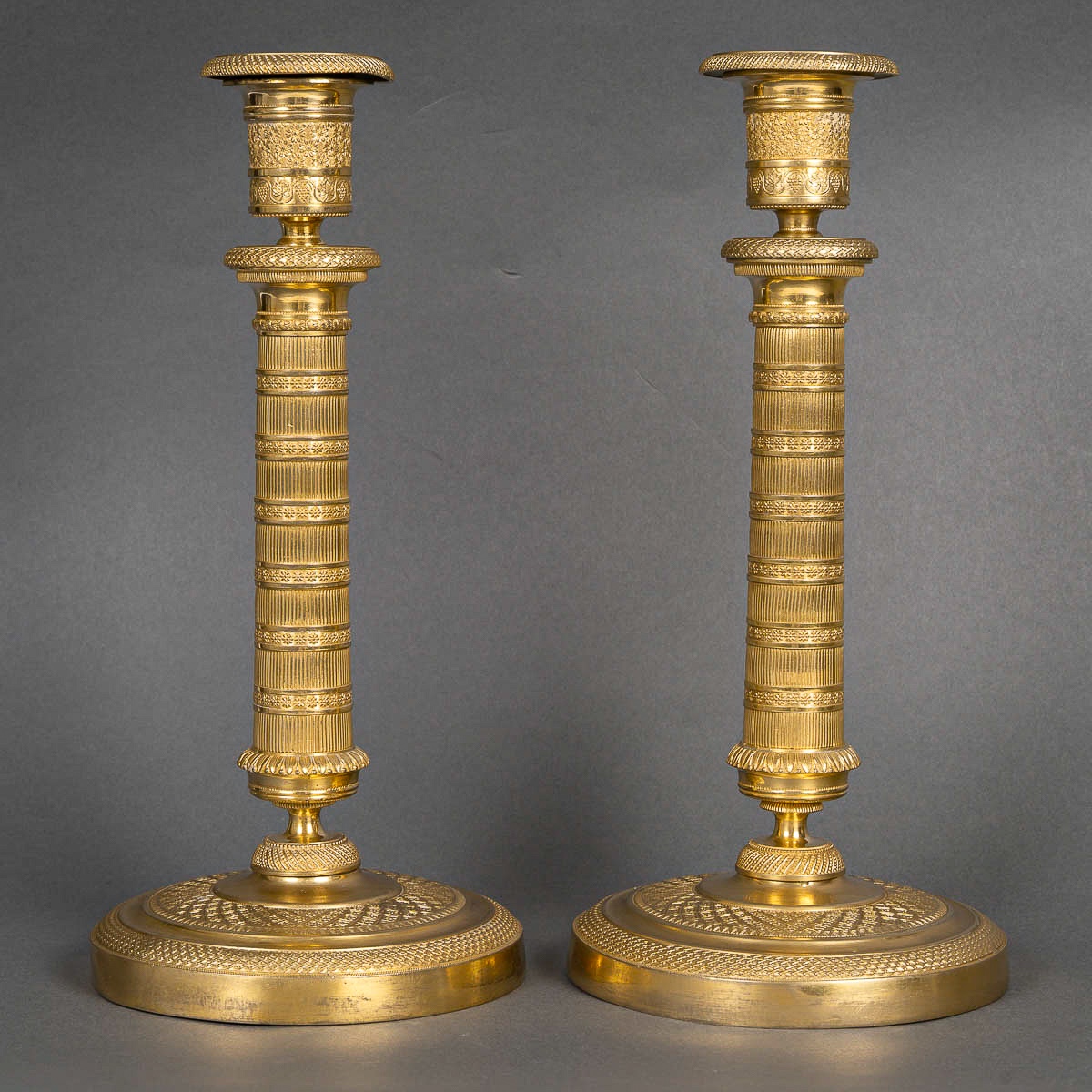 Pair Of Empire Period Patinated And Gilt Bronze Candlesticks Mounted As Lamps Circa 1810-photo-3