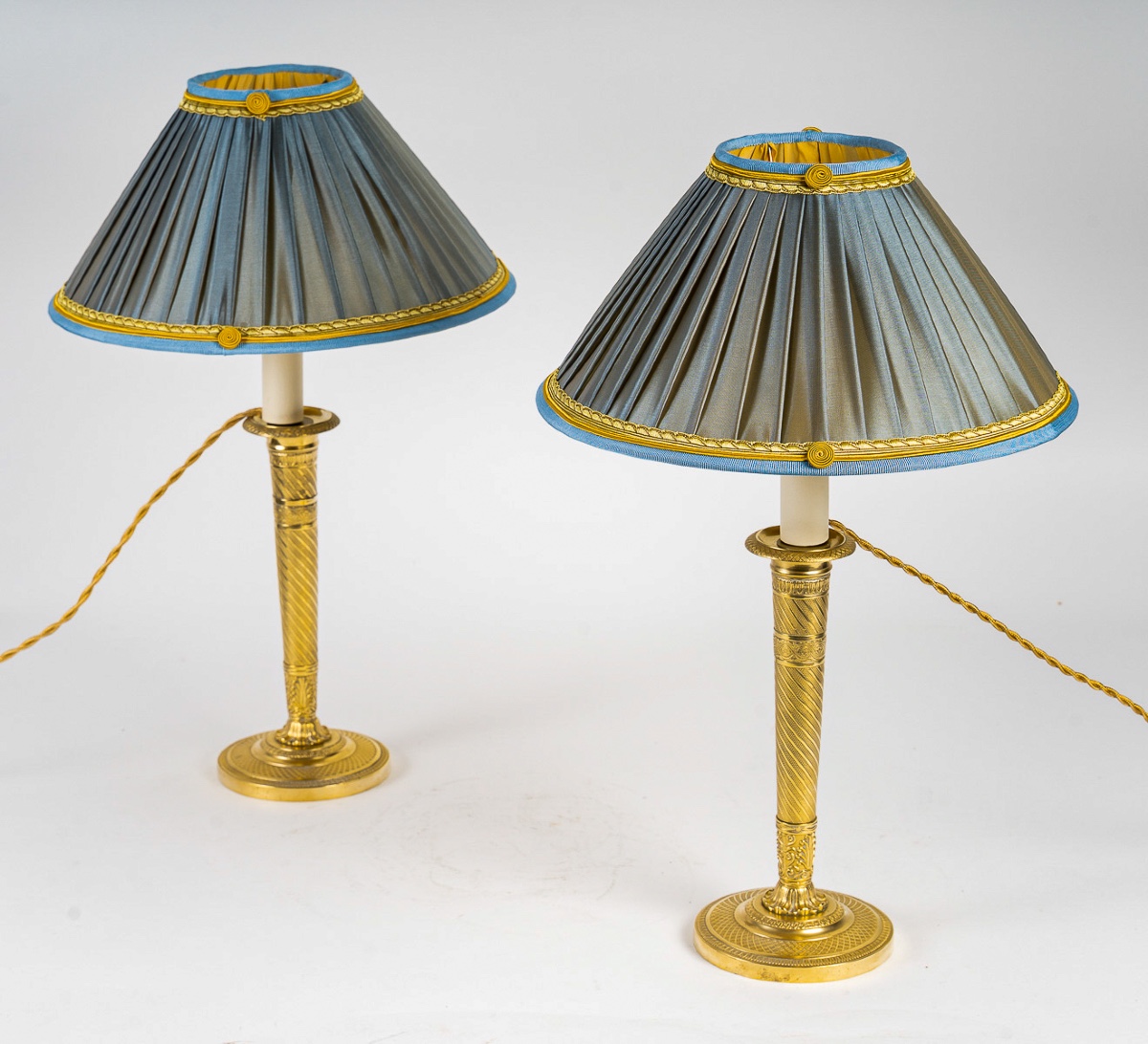 Pair Of Restoration Period Candlesticks In Chiseled And Gilded Bronze Mounted As Lamps Circa 1830-photo-3