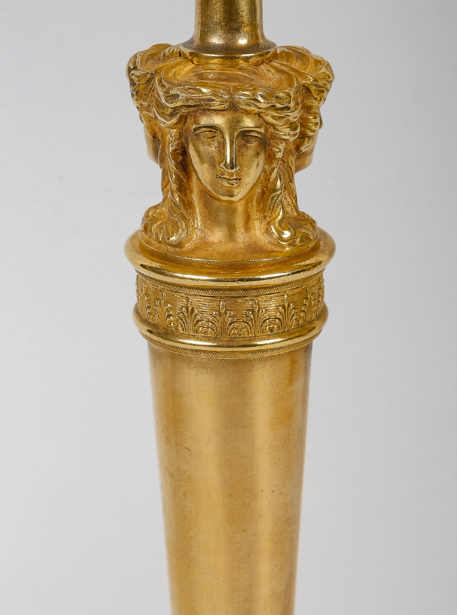 Paire De Flambeaux Aux Bustes De Femmes Attribuée à Claude Galle Vers 1810, Montée En Lampes-photo-1