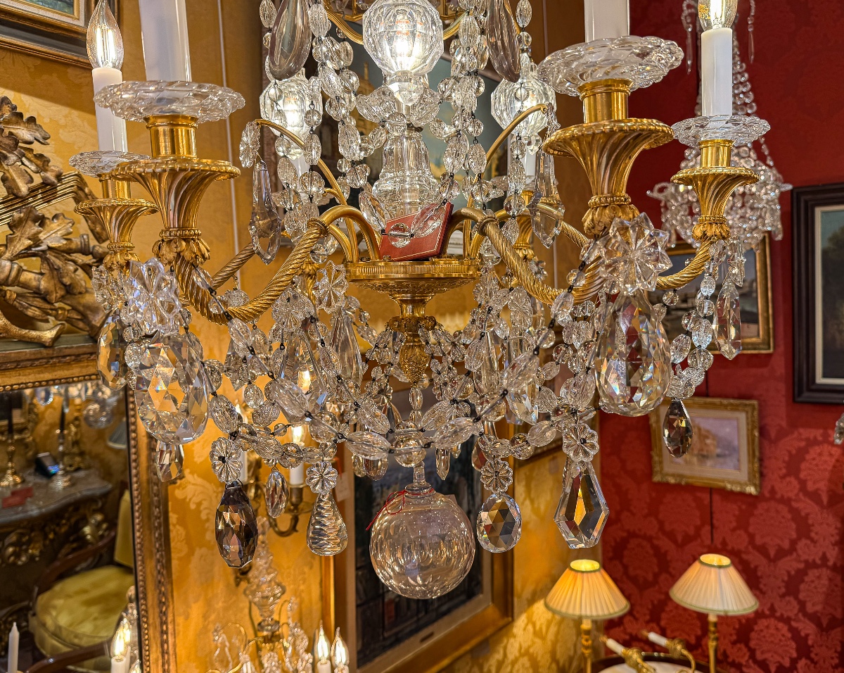 Louis XVI Style, Marie-antoinette Chandelier In Gilt Bronze With Crystal Decor By Baccarat-photo-4