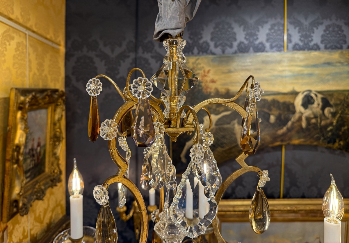 Gilded Iron And Cut Crystal Chandelier By Maison Baguès, Circa 1920-photo-2