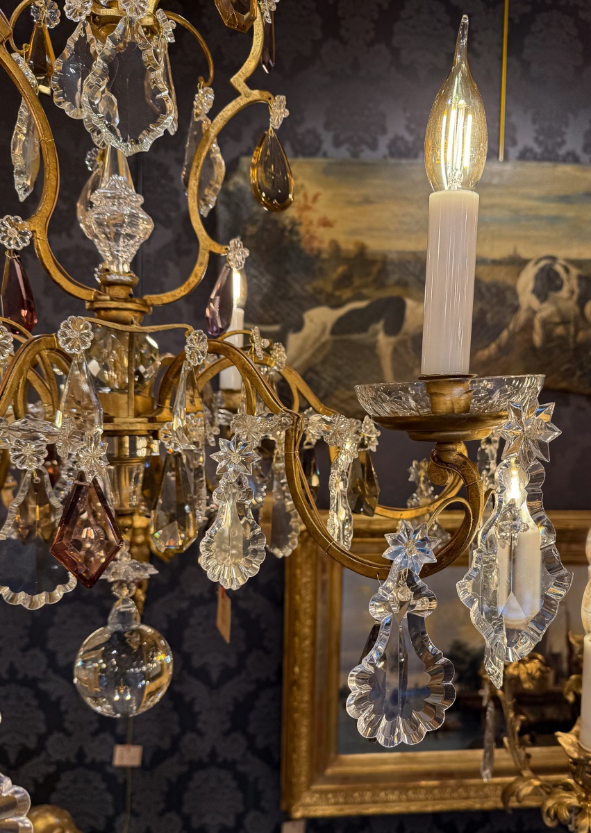 Gilded Iron And Cut Crystal Chandelier By Maison Baguès, Circa 1920-photo-3