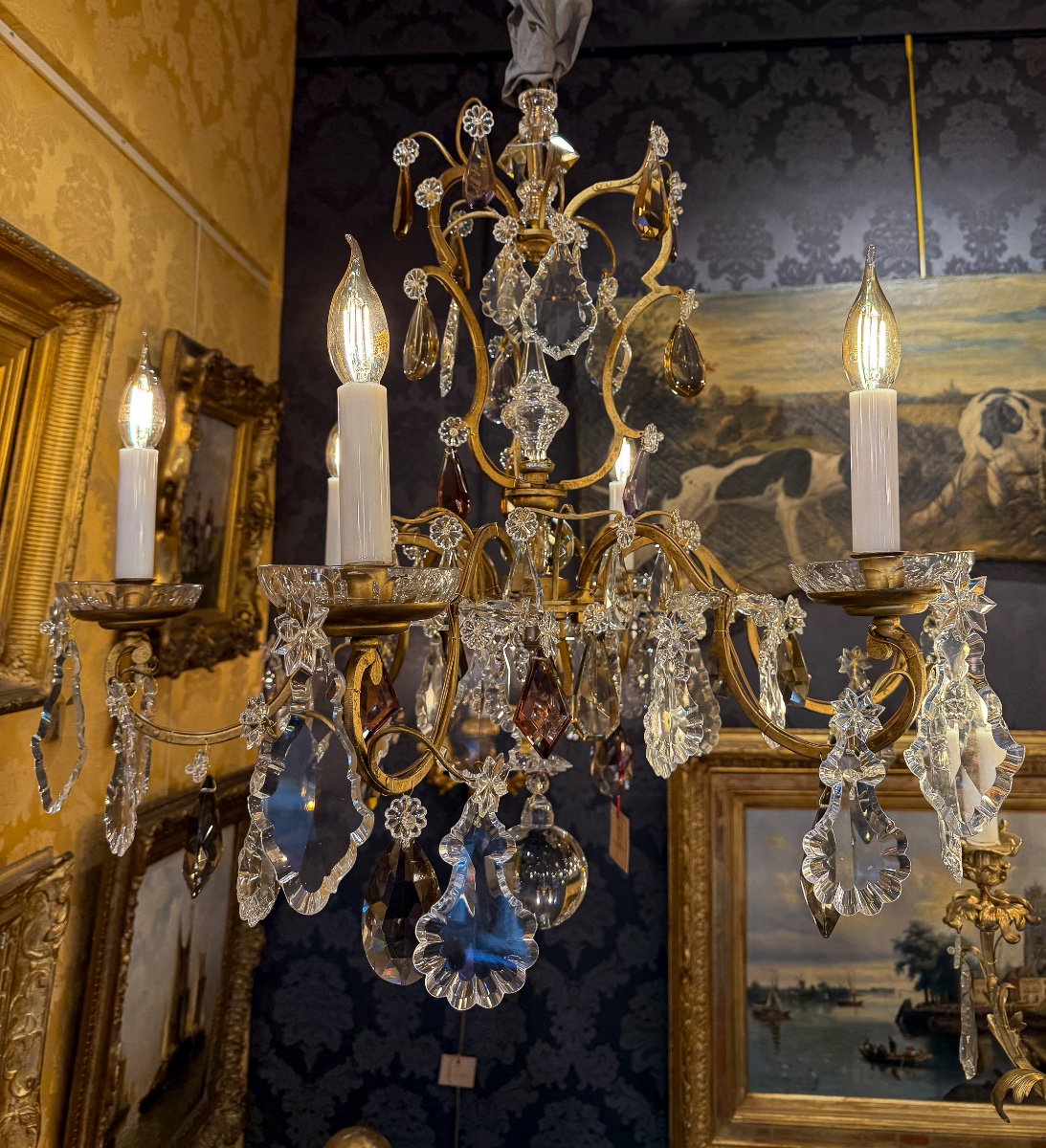 Gilded Iron And Cut Crystal Chandelier By Maison Baguès, Circa 1920-photo-6