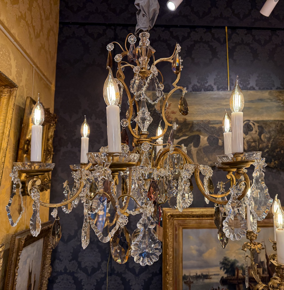 Gilded Iron And Cut Crystal Chandelier By Maison Baguès, Circa 1920