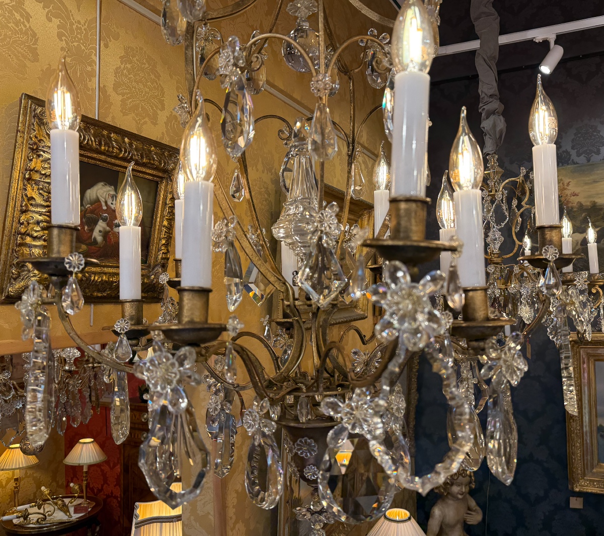 Gilded Iron And Cut Crystal Chandelier By Maison Baguès, Circa 1920-photo-1