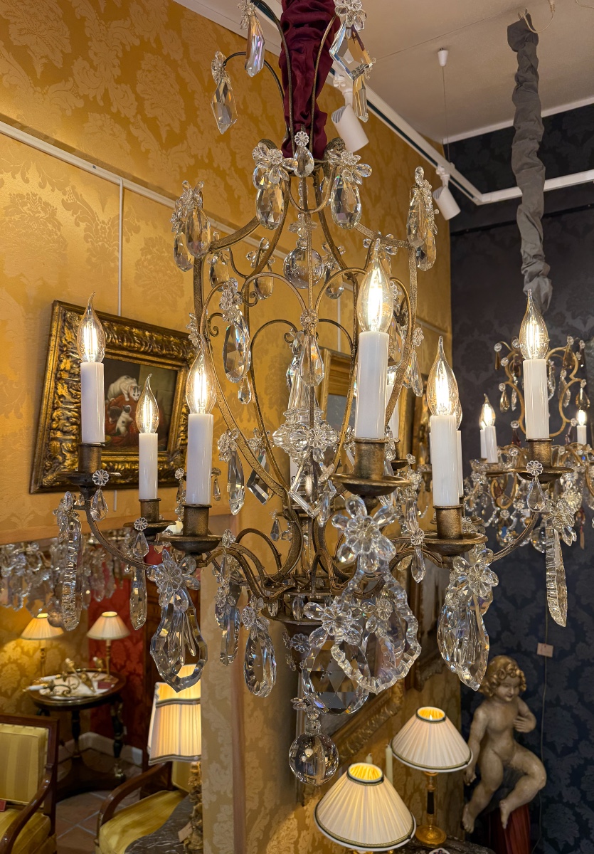 Gilded Iron And Cut Crystal Chandelier By Maison Baguès, Circa 1920-photo-8