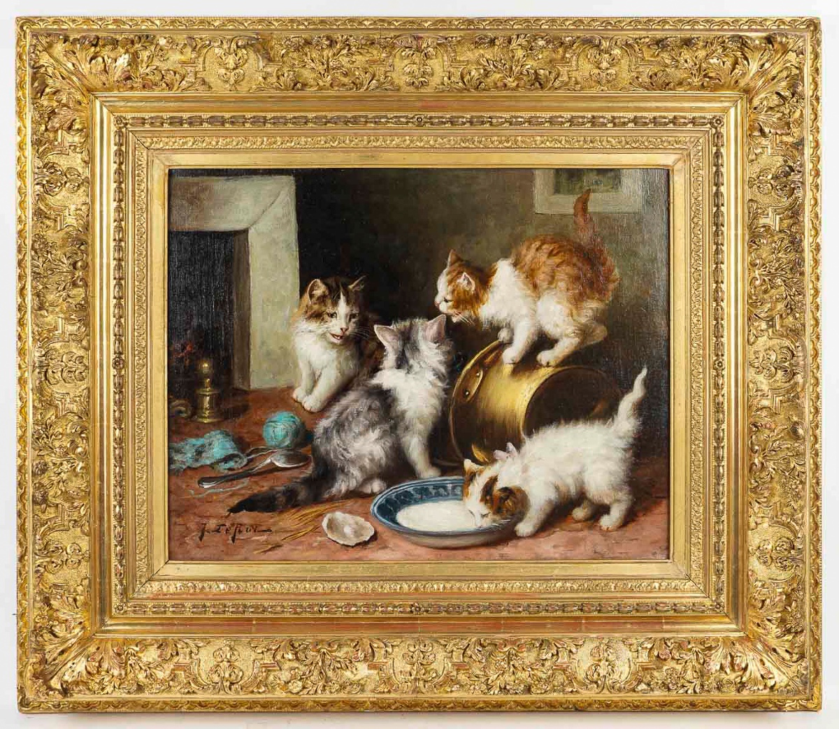 Jules Gustave Leroy (1856-1921) Cats At Play, Oil On Canvas Circa 1890-1900