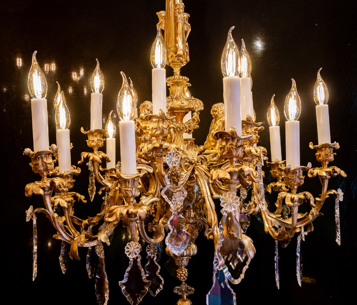 Victor Raulin (1867-1925) And Baccarat Louis XV Style Gilt Bronze Chandelier With Cupids-photo-5