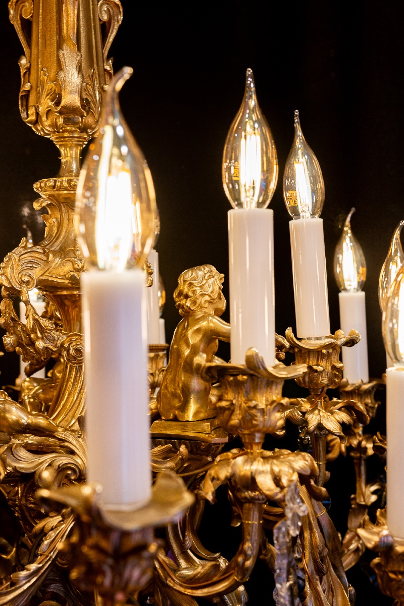 Victor Raulin (1867-1925) And Baccarat Louis XV Style Gilt Bronze Chandelier With Cupids-photo-6