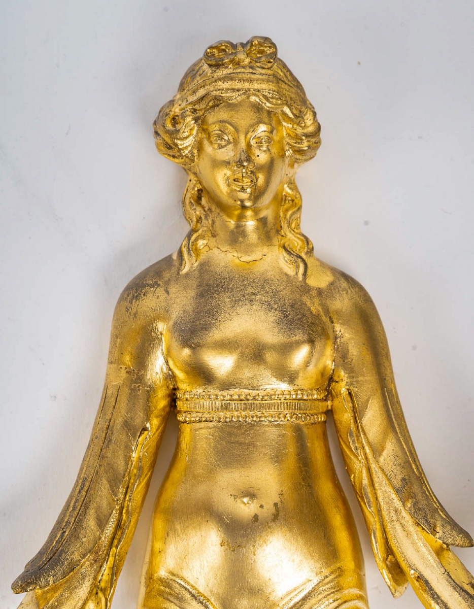 Pair Of Louis XVI Style Wall Sconces Aux Termes De Femmes In Chiseled And Gilded Bronze, Circa -photo-2