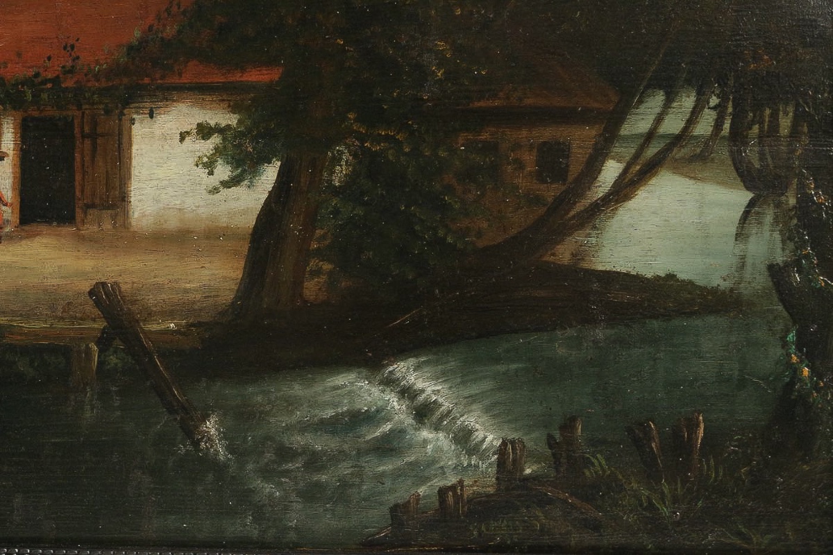 école Flamande Du XVIIIème Siècle, Huile Sur Bois, La Maison Au Bord De La Rivière-photo-4