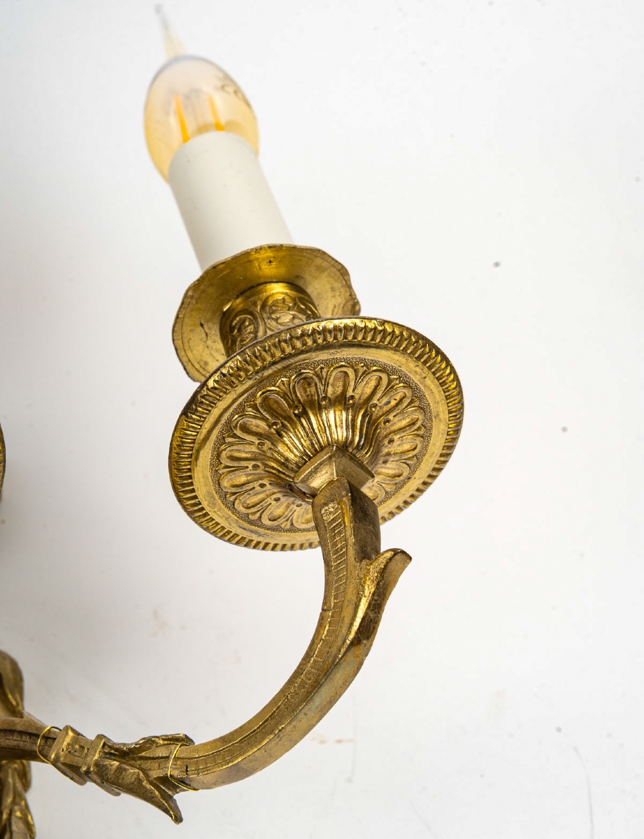 Pair Of Louis XVI Style Chiseled Bronze Three-light Wall Sconces-photo-1