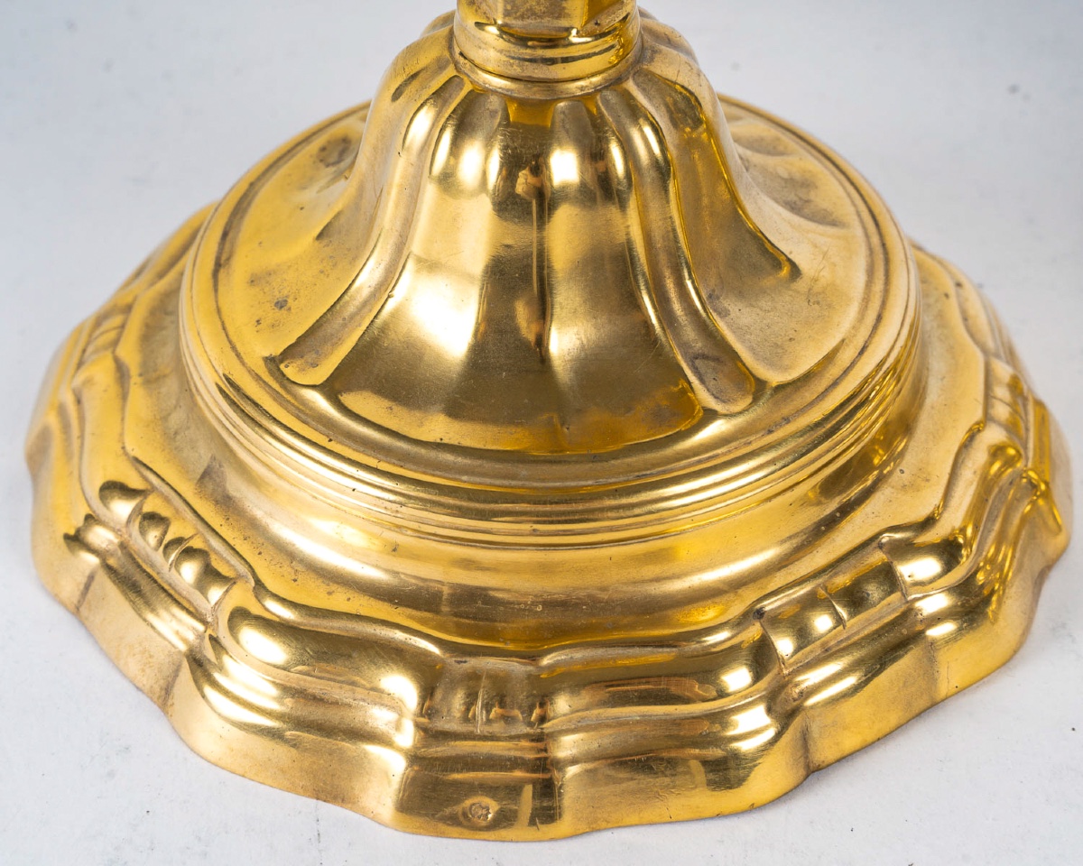 Pair Of Gilt Bronze Candlesticks With Crowned C Mark From The Louis XV Period-photo-1