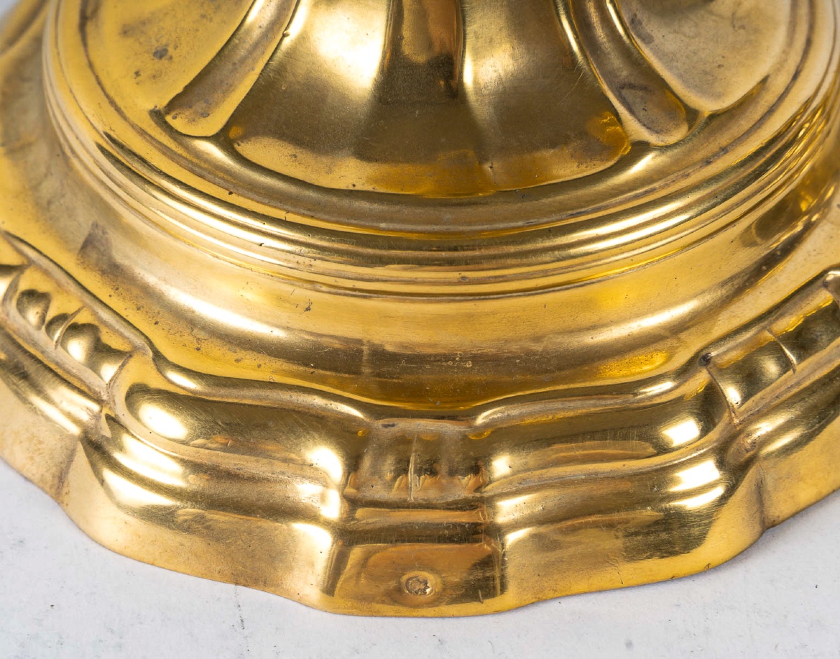 Pair Of Gilt Bronze Candlesticks With Crowned C Mark From The Louis XV Period-photo-2