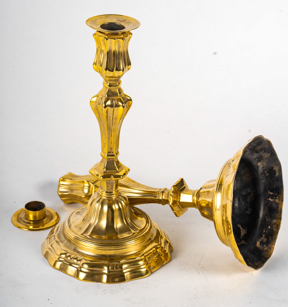Pair Of Gilt Bronze Candlesticks With Crowned C Mark From The Louis XV Period-photo-3