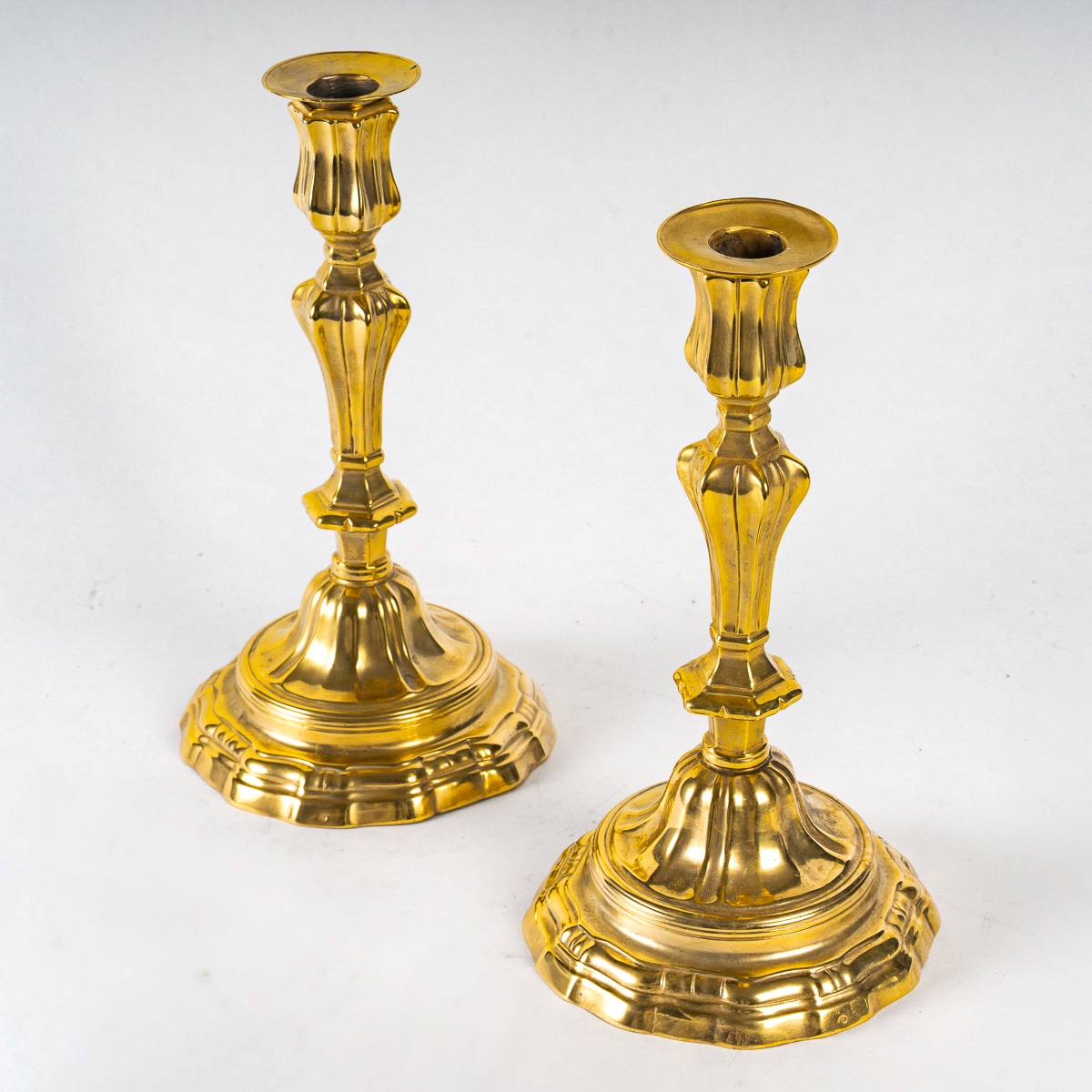 Pair Of Gilt Bronze Candlesticks With Crowned C Mark From The Louis XV Period-photo-4