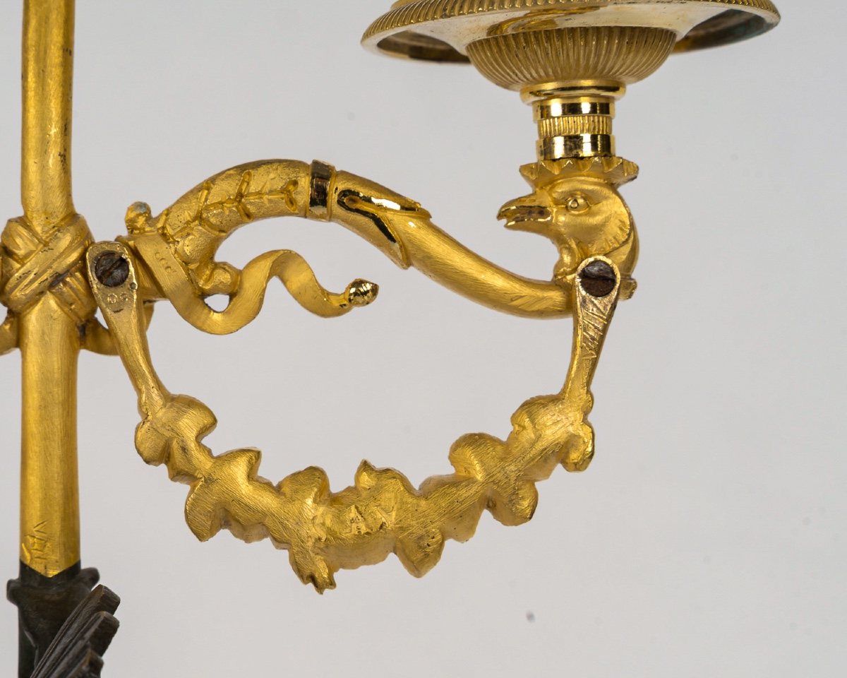 François Louis Savart - Pair Of Bronze Candelabras With Winged Cupids, Empire Period-photo-4