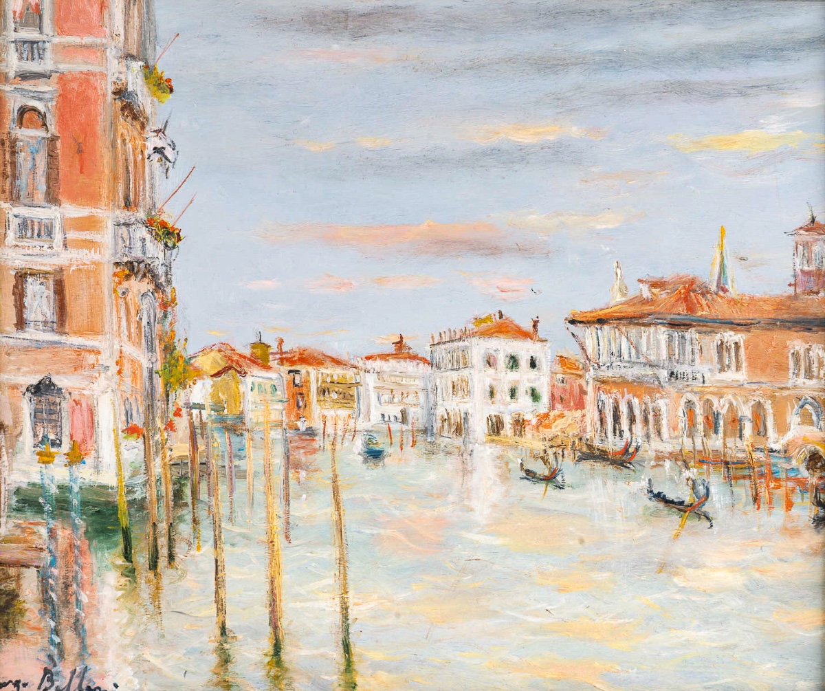 Serge Belloni (1925-2005) - La Maison Rose sur le Grand Canal huile sur panneau vers 1994-photo-2