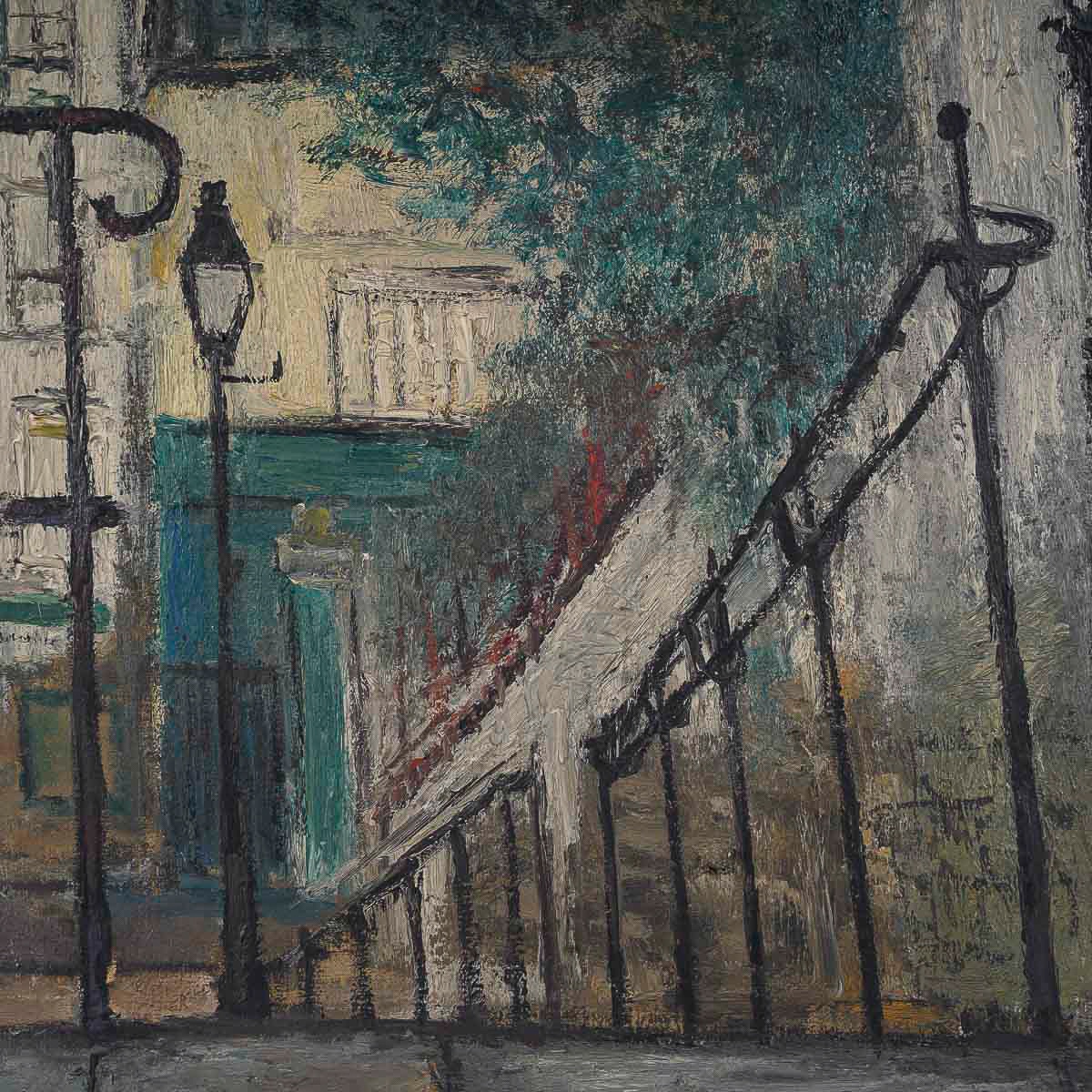 Serge Belloni (1925-2005), The Staircase On The Rue Du Calvaire In Montmartre, Oil On Canvas-photo-4