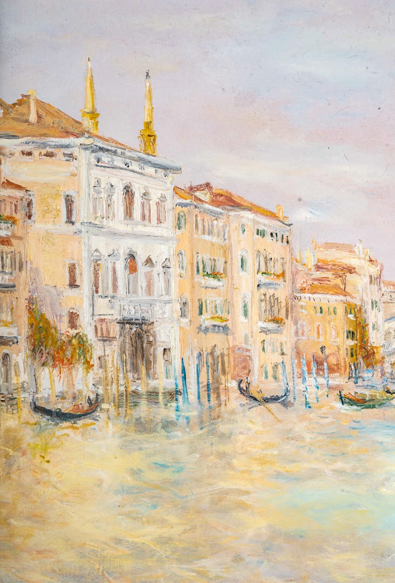 Serge Belloni (1925-2005) - The Rialto And The Gondolas On The Grand Canal Oil On Panel-photo-3