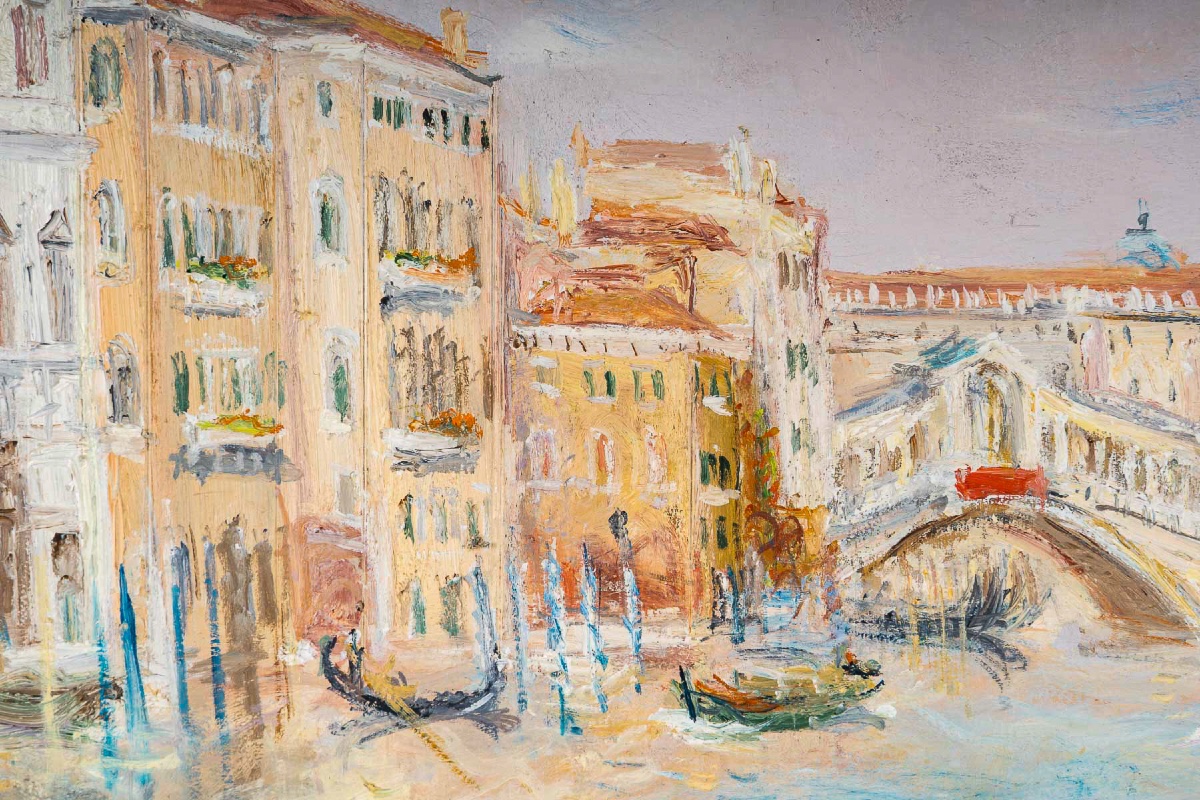 Serge Belloni (1925-2005) - The Rialto And The Gondolas On The Grand Canal Oil On Panel-photo-4
