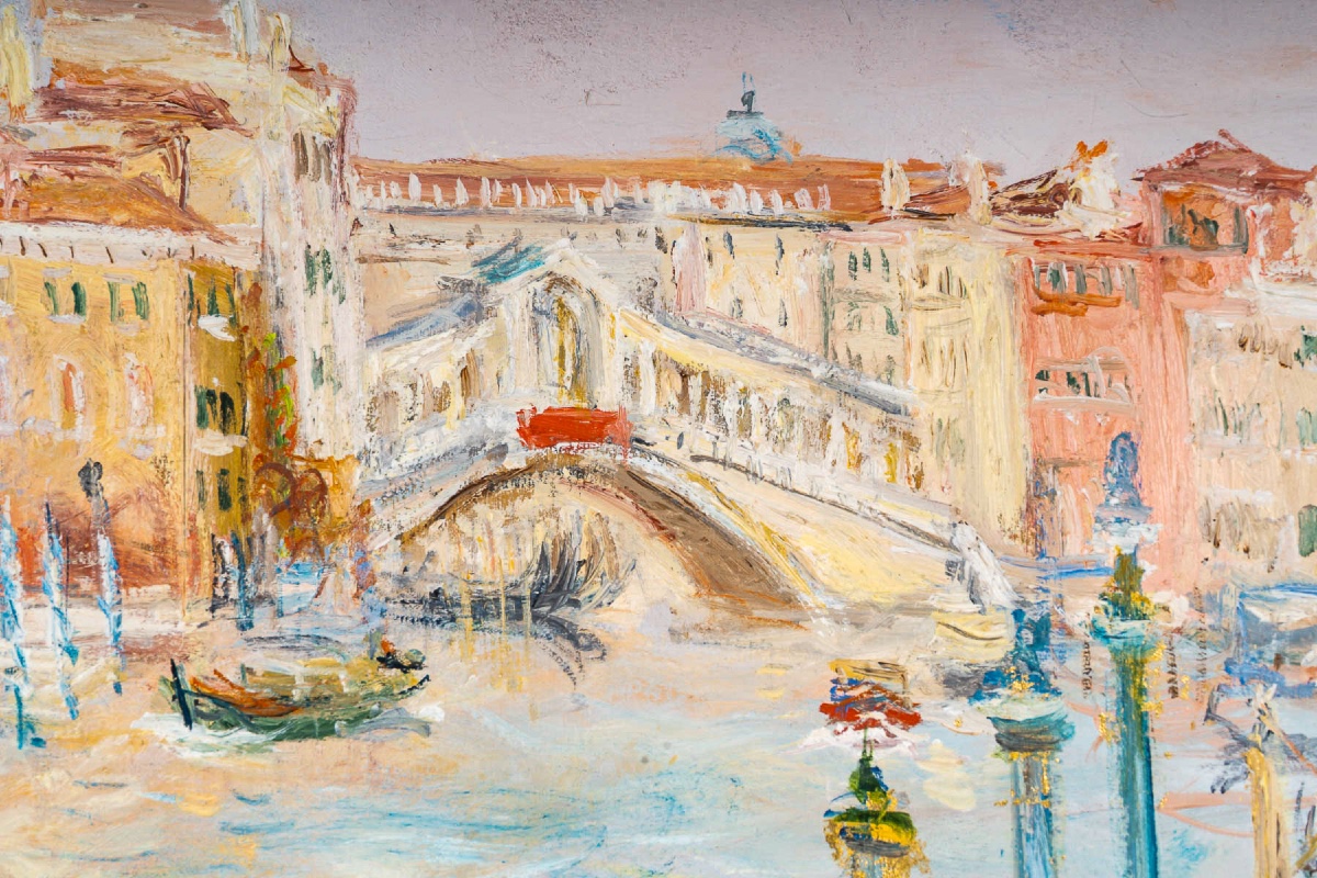 Serge Belloni (1925-2005) - The Rialto And The Gondolas On The Grand Canal Oil On Panel-photo-1