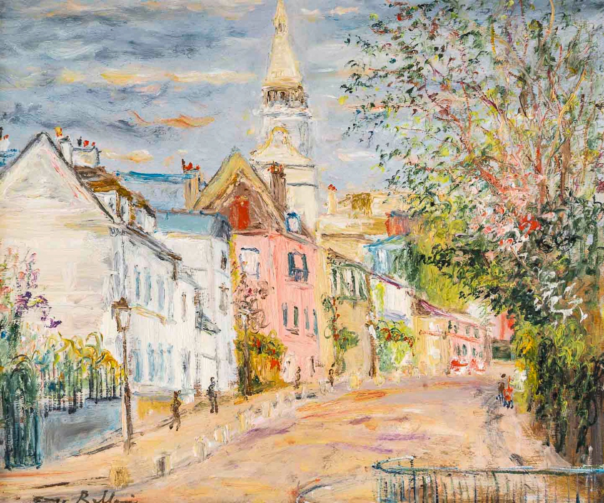 Serge Belloni (1925-2005) - Montmartre Rue de l’abreuvoir au printemps huile sur bois vers 1980-photo-2