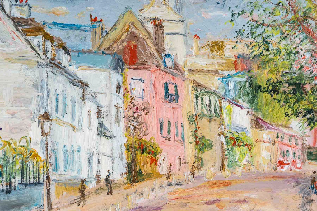 Serge Belloni (1925-2005) - Montmartre Rue de l’abreuvoir au printemps huile sur bois vers 1980-photo-1