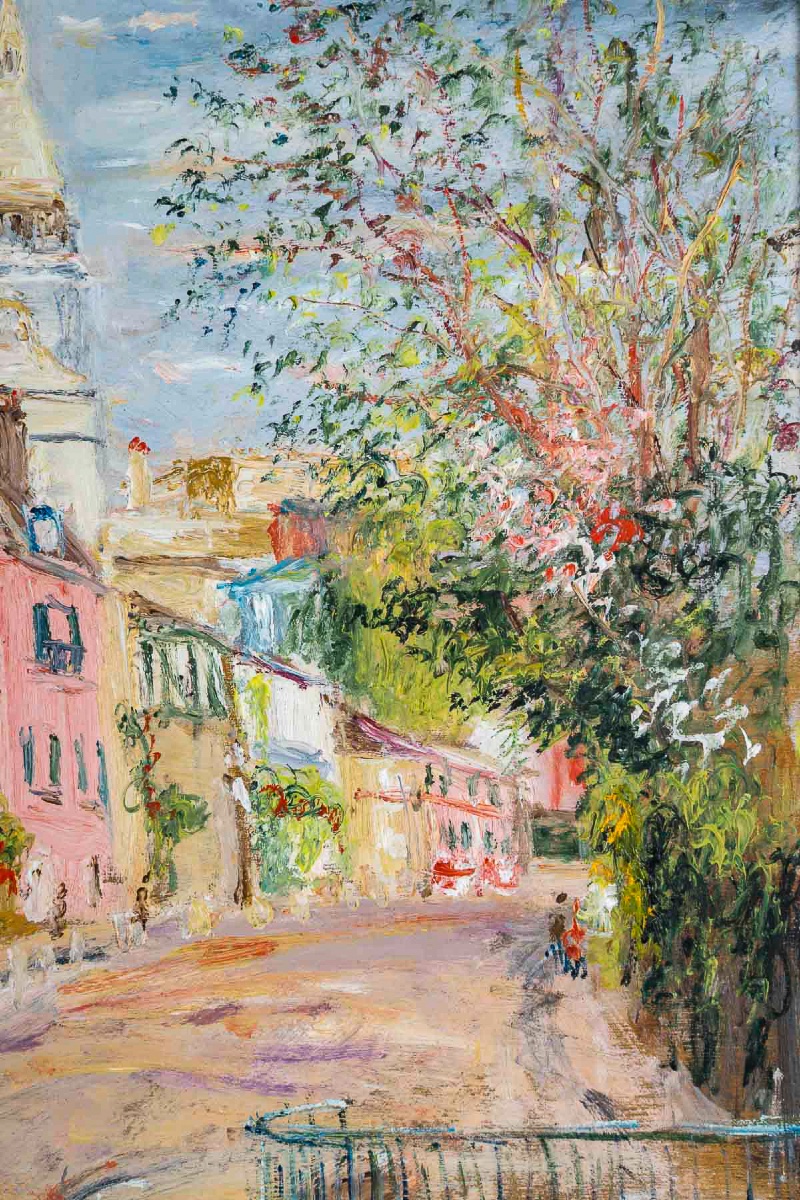 Serge Belloni (1925-2005) - Montmartre Rue de l’abreuvoir au printemps huile sur bois vers 1980-photo-4