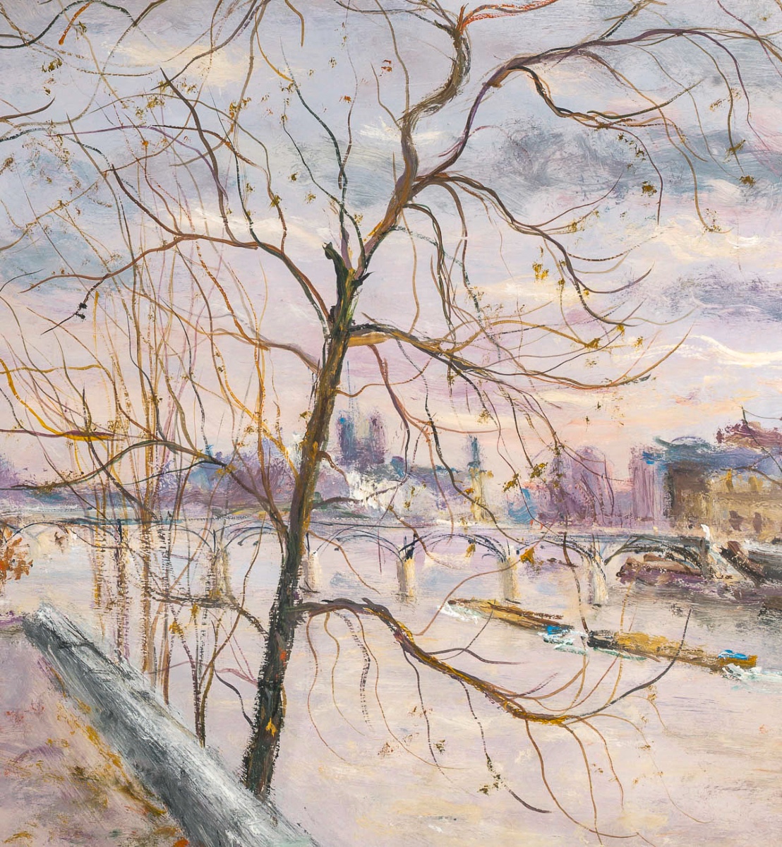 Serge Belloni (1925-2005) - Le Pont des Arts et l’Institut huile sur panneau vers 1980-photo-3