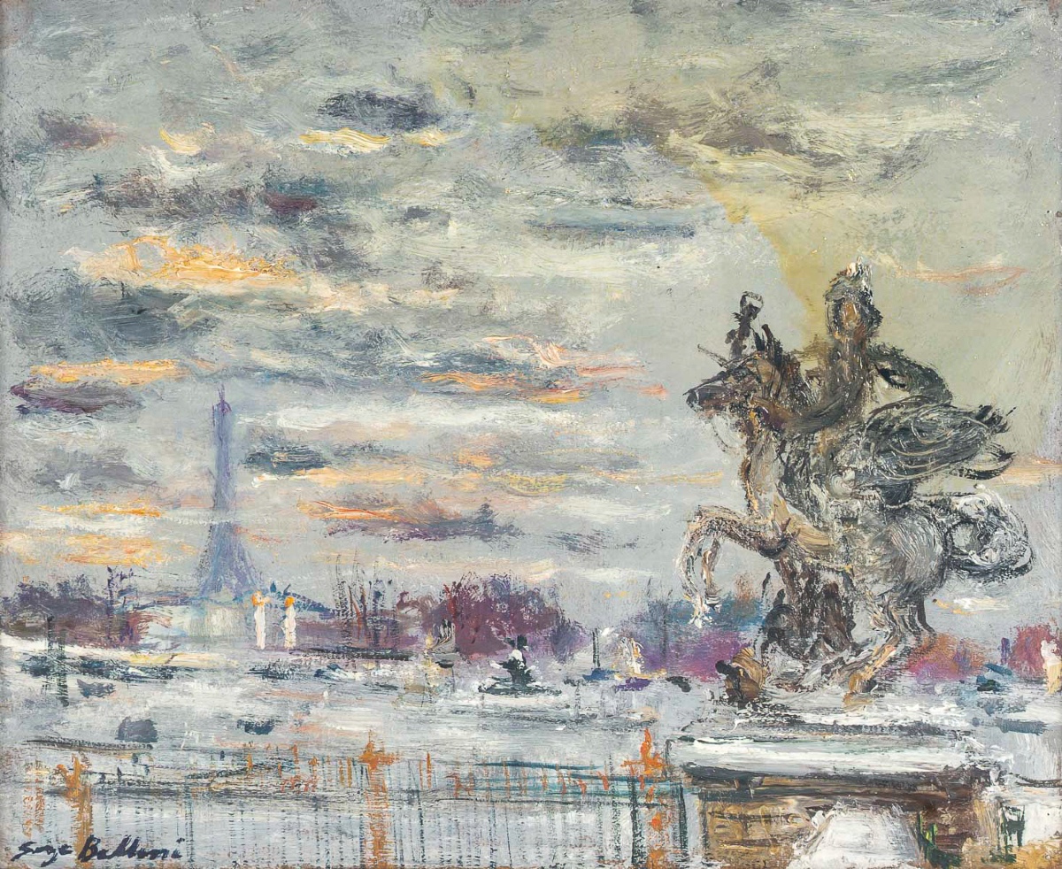 Serge Belloni (1925-2005) - Place De La Concorde Oil On Canvas Dated 1973-photo-3