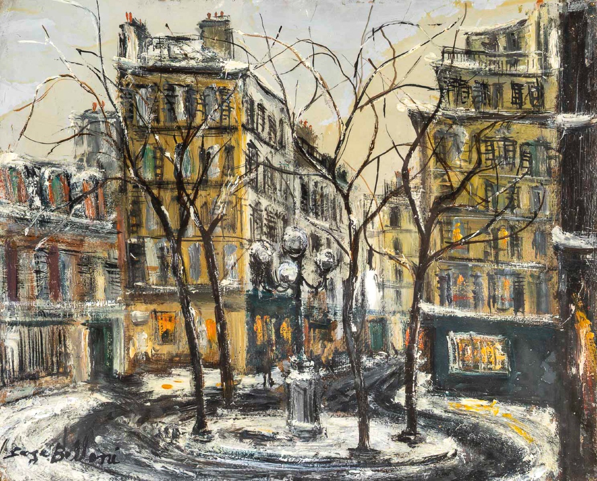 Serge Belloni (1925-2005) - Place Furstenberg Under The Snow Oil On Canvas Circa 1970-photo-2